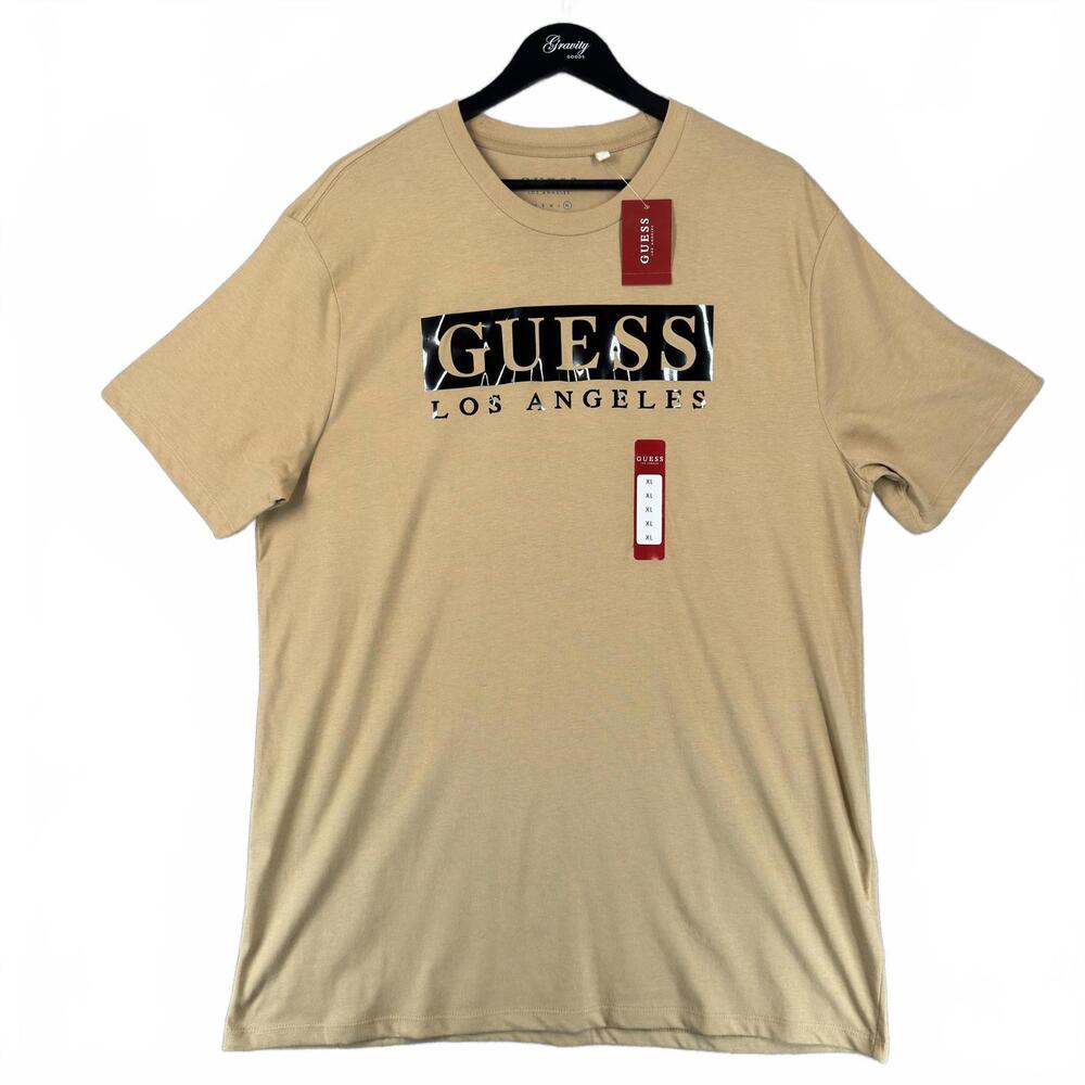 Guess Men's Greg Logo Crew Holofoil T-Shirt XL Toasted‎ Taupe - Picture 2 of 8